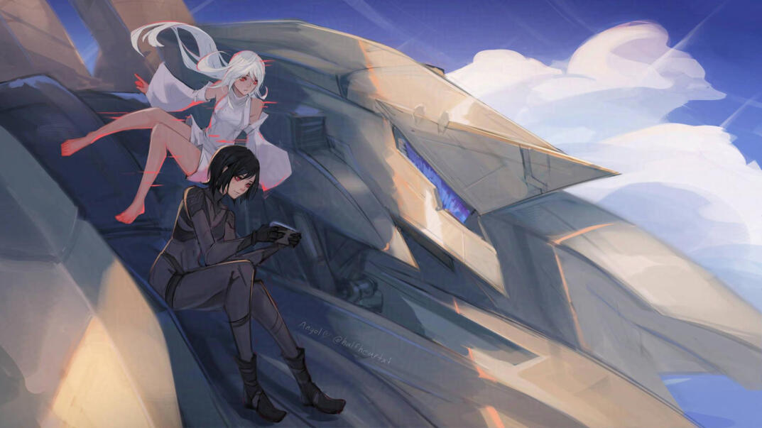 Fanart of 621 and Ayre from Armored Core VI